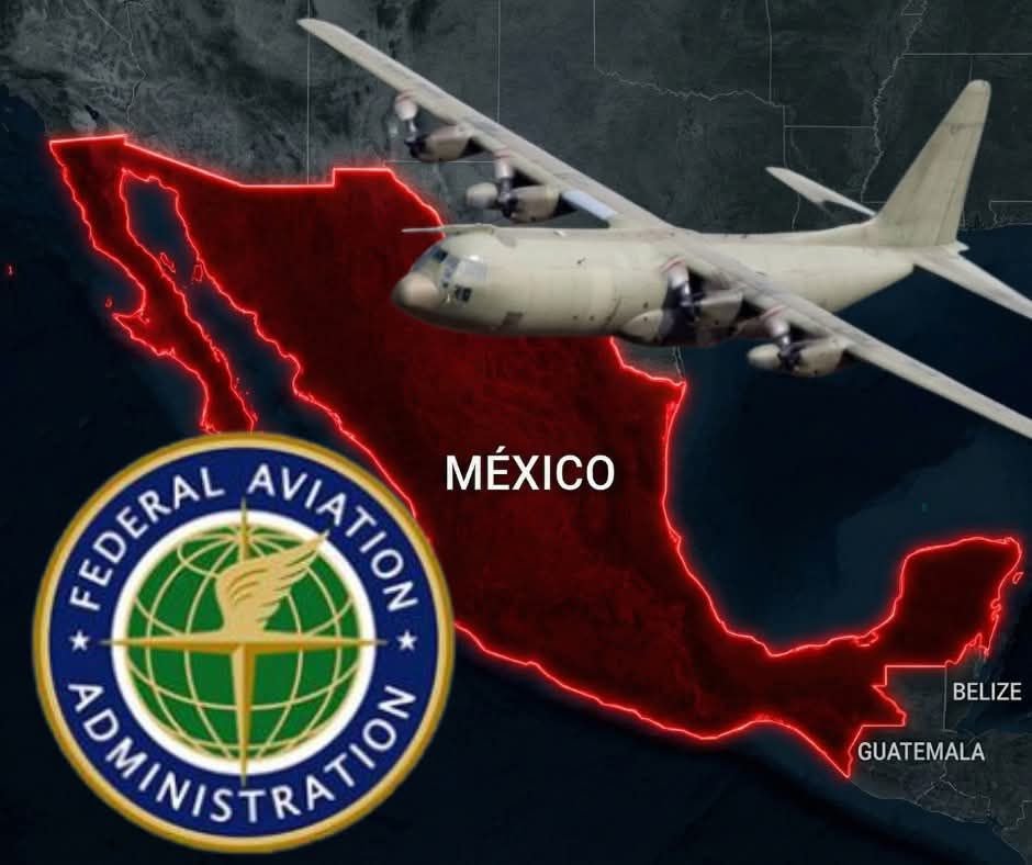 Map showing FAA notification area for Mexico, Belize, and Guatemala
