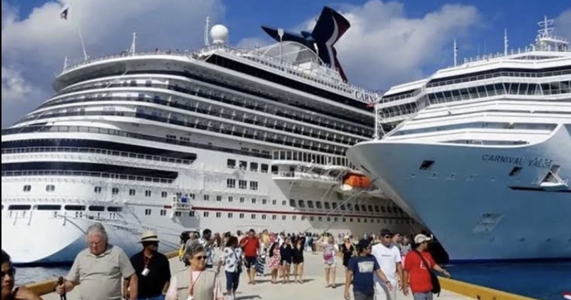 Aerial view of Mahahual coastline showing tourism infrastructure