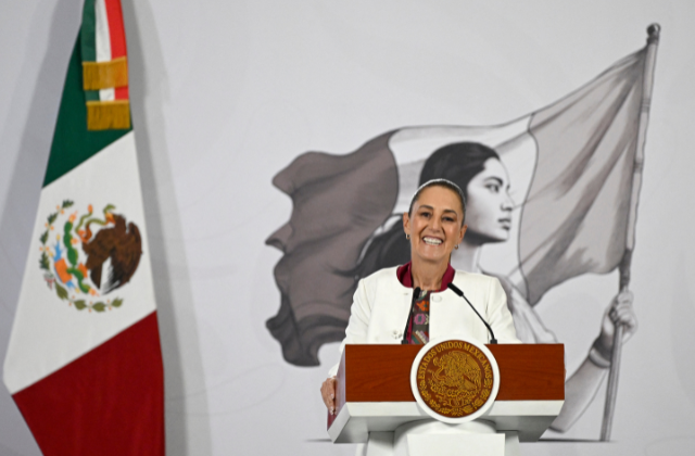 Mexican President Claudia Sheinbaum speaking at a press conference