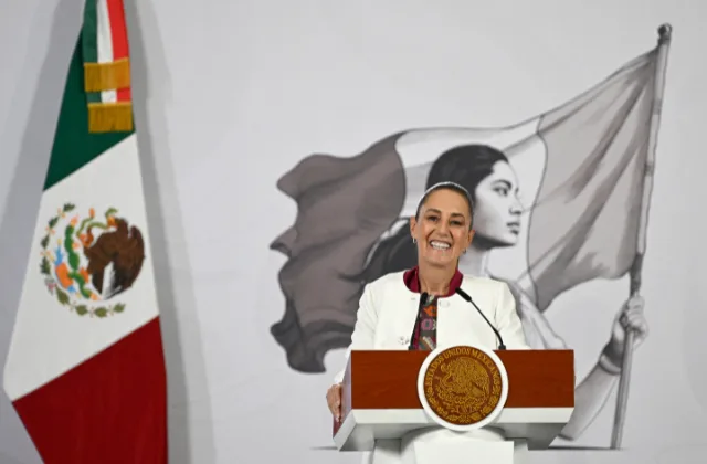 Mexican President Claudia Sheinbaum speaking at a press conference