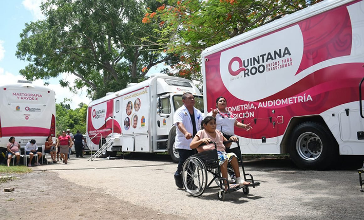 Mobile health caravan providing free medical services in Tulum