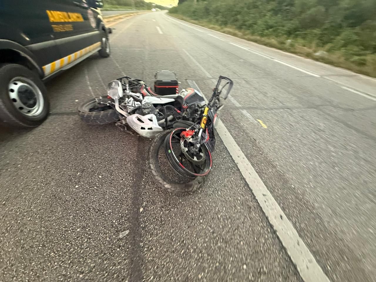 Scene of a fatal motorcycle accident on Federal Highway 307 in Quintana Roo