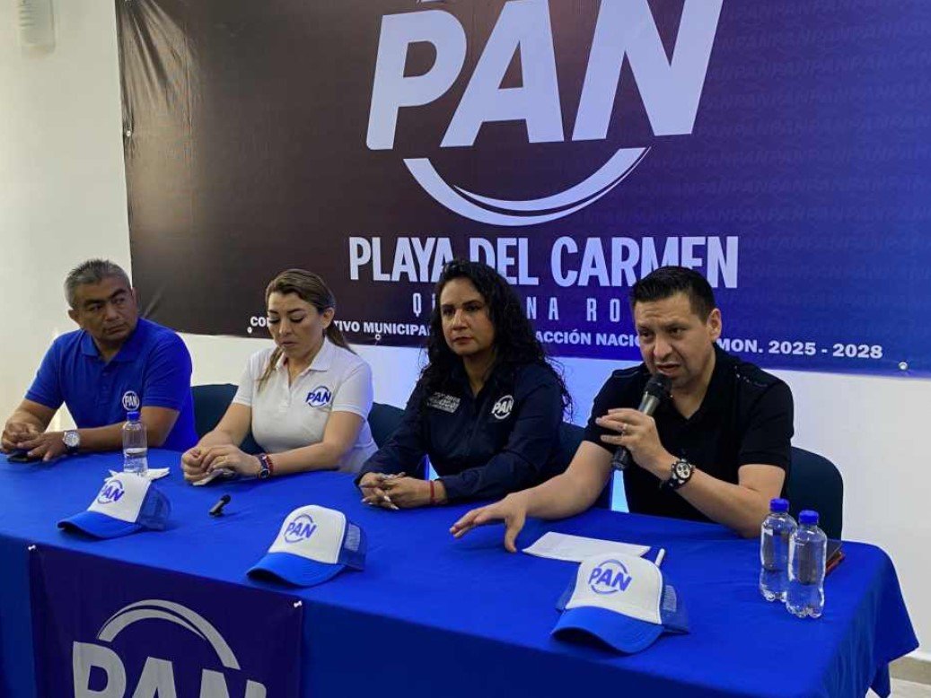 PAN officials holding a press conference in Playa del Carmen, Quintana Roo