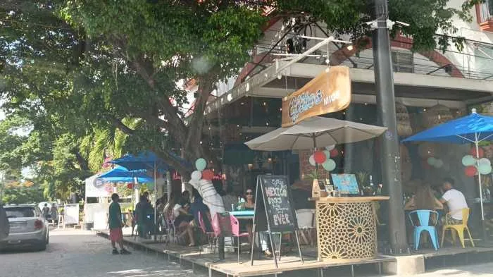 A view of restaurants in Playa del Carmen, Mexico
