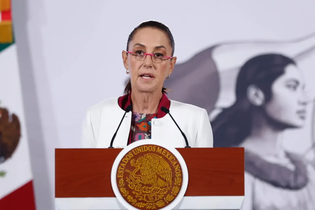 Mexican President Claudia Sheinbaum speaking at a press conference