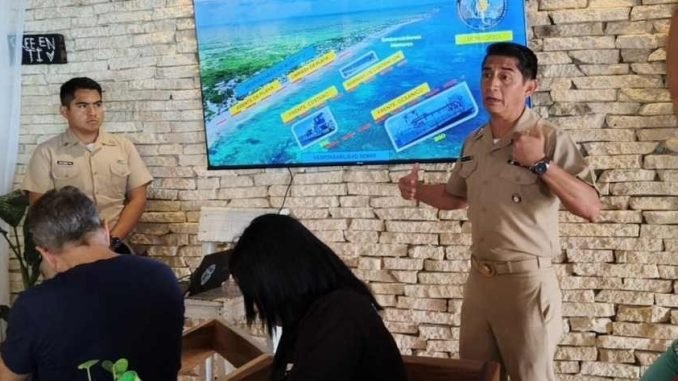 Mexican Navy vessels collecting sargassum seaweed off the coast of Quintana Roo