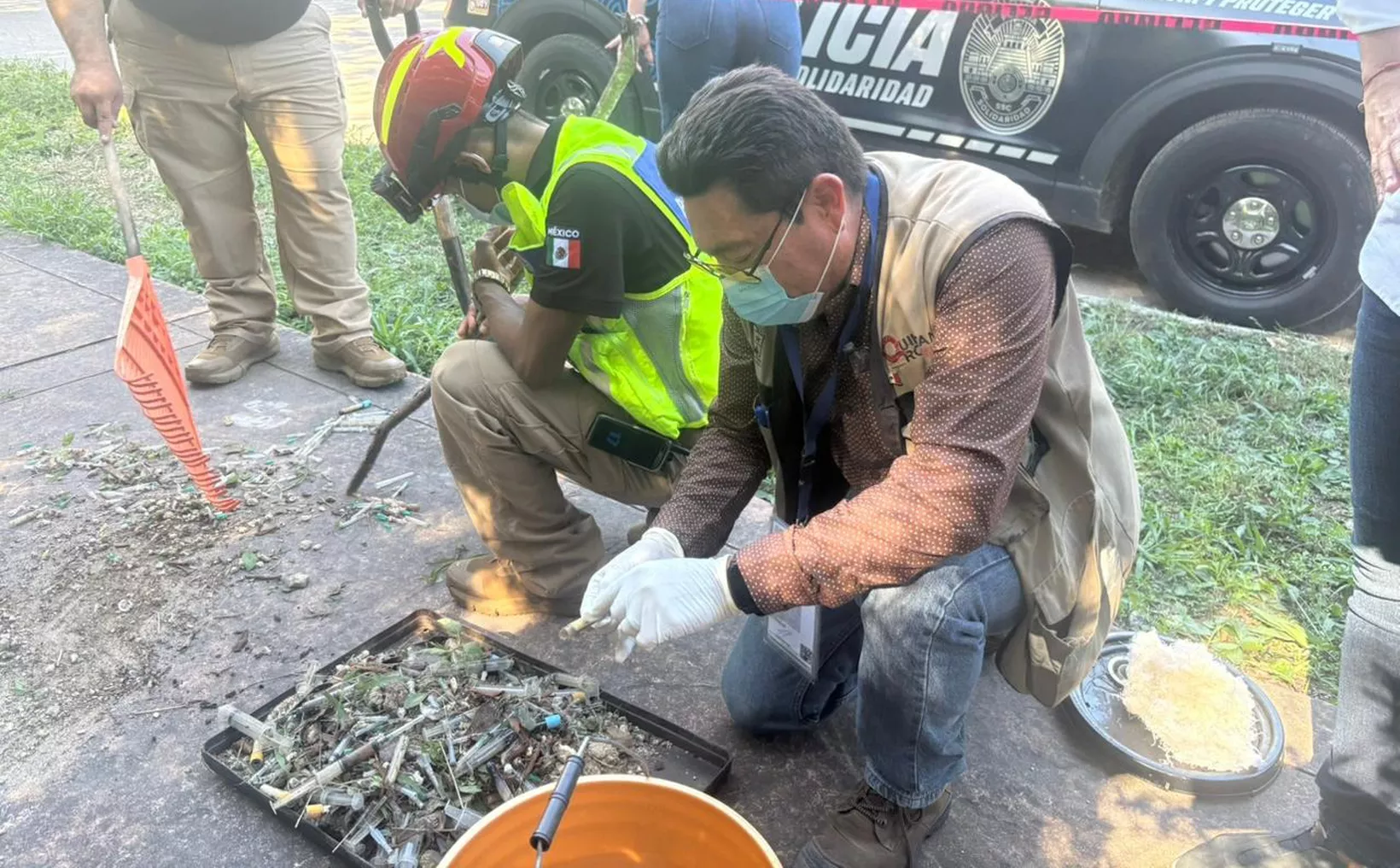 Health authorities securing medical waste in Playa del Carmen