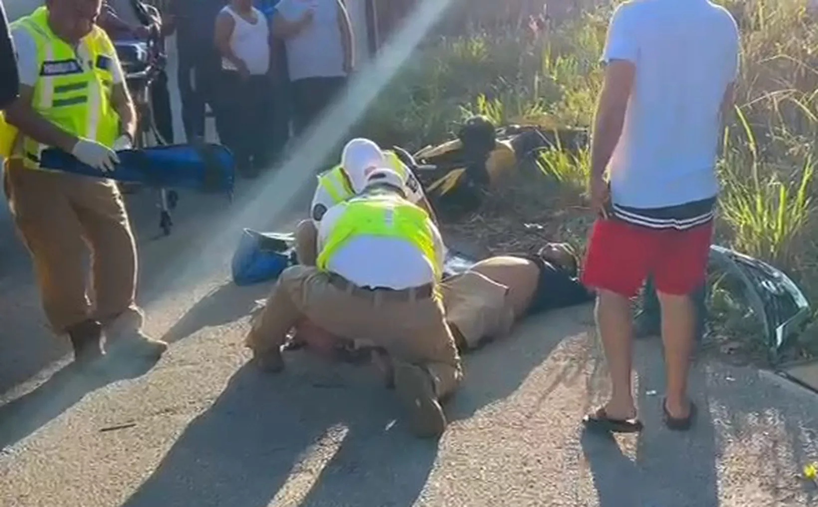 Scene of the accident where a taxi hit a motorcyclist in Playa del Carmen
