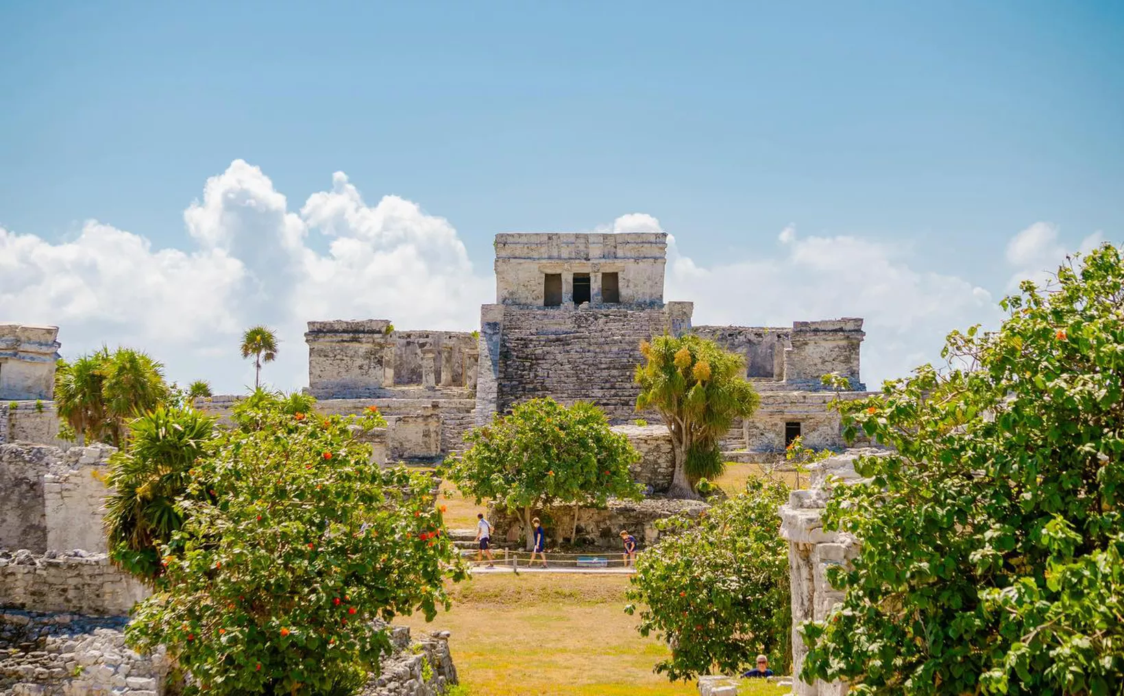 The Tulum archaeological zone overlooking the Caribbean Sea