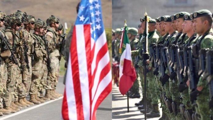 Illustration representing U.S. and Mexico relations with AI analysis overlay