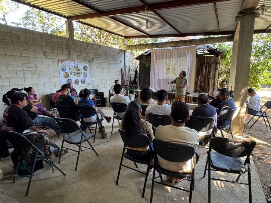 Participants discussing the Maya agricultural calendar at a forum in Felipe Carrillo Puerto