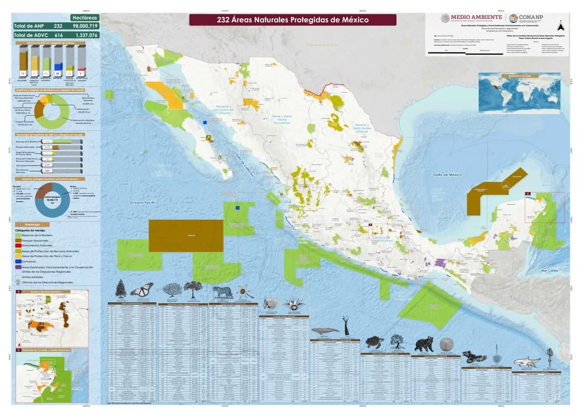 Map showing protected areas in the Yucatán Peninsula region