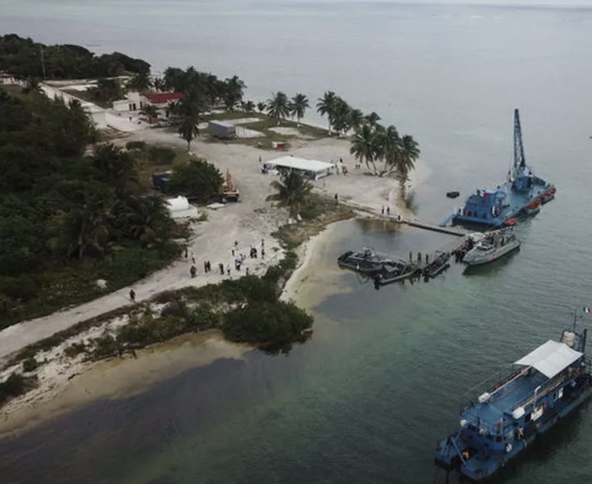 Aerial view of Zaragoza Channel in Chetumal Bay, Quintana Roo