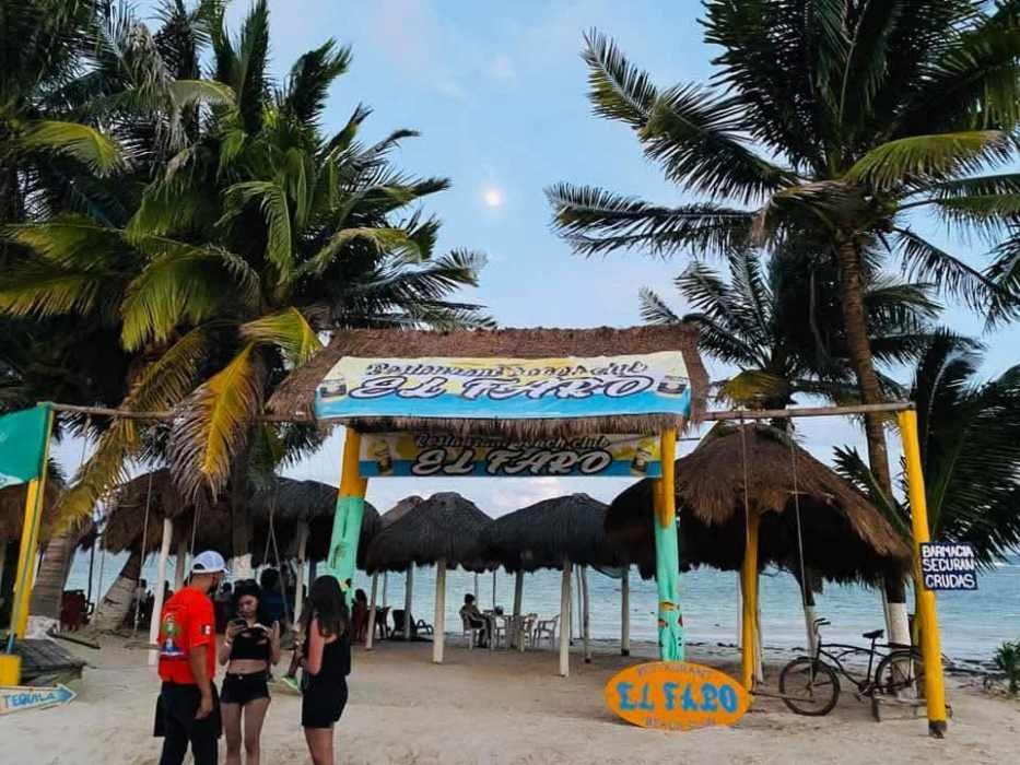 Exterior view of Beach Club El Faro restaurant in Mahahual, Mexico