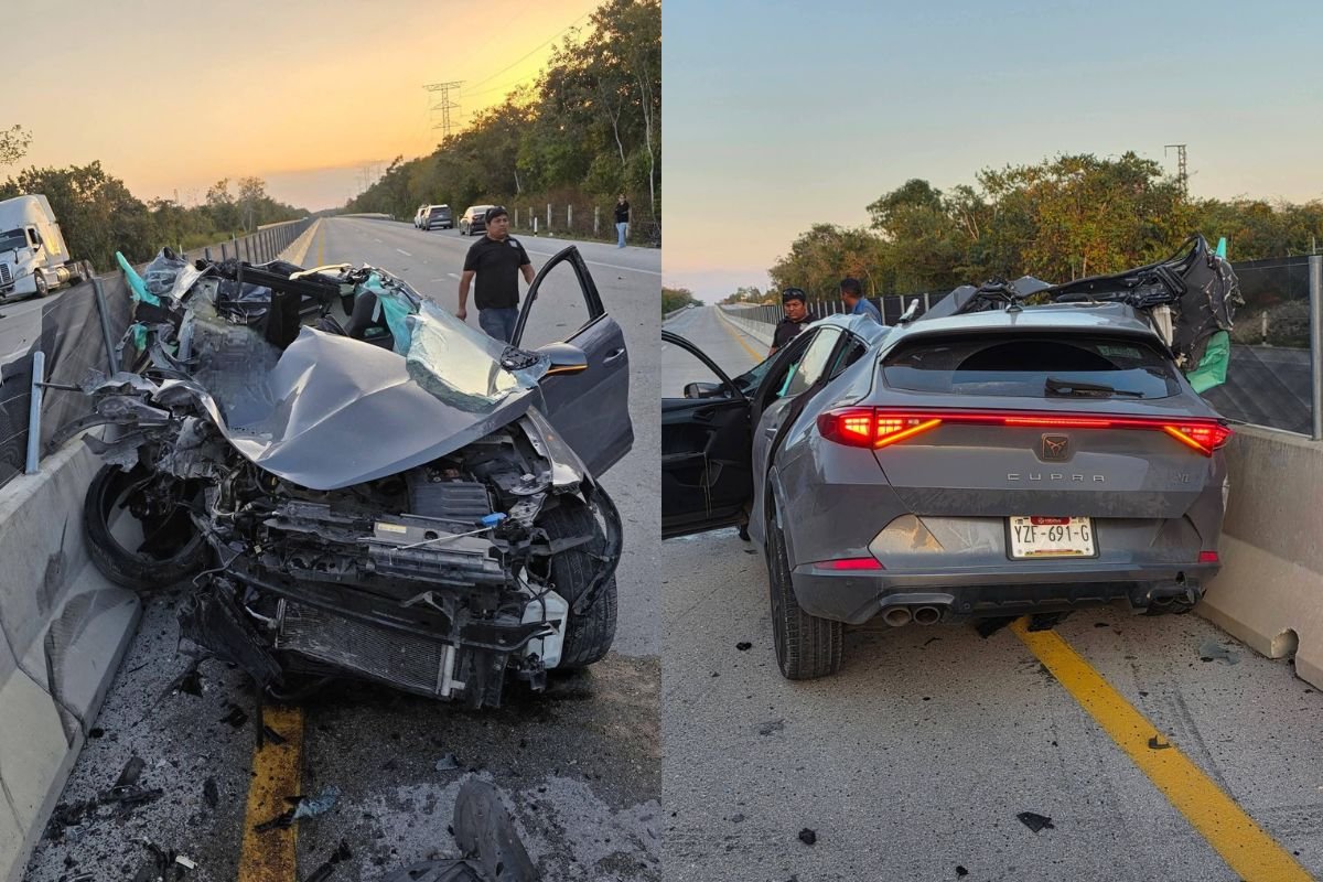 Emergency responders at the scene of a car crash on the Cancún-Mérida highway