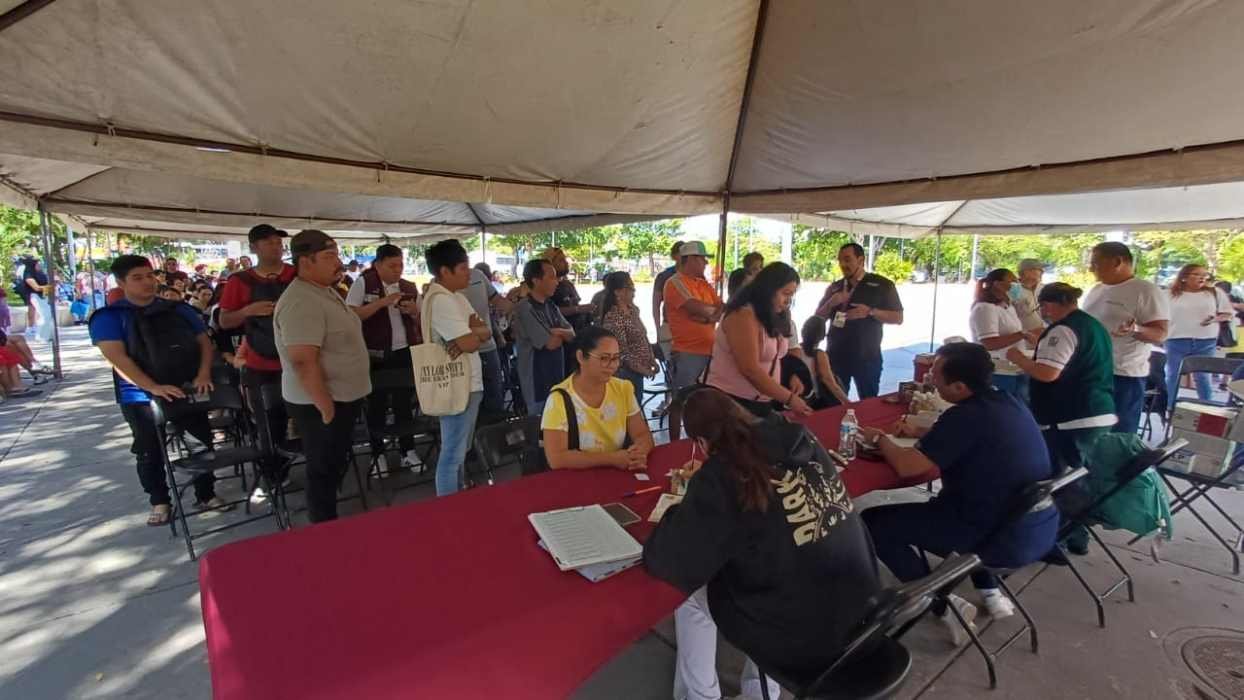 A vaccination site set up outside the Cancún Municipal Palace building
