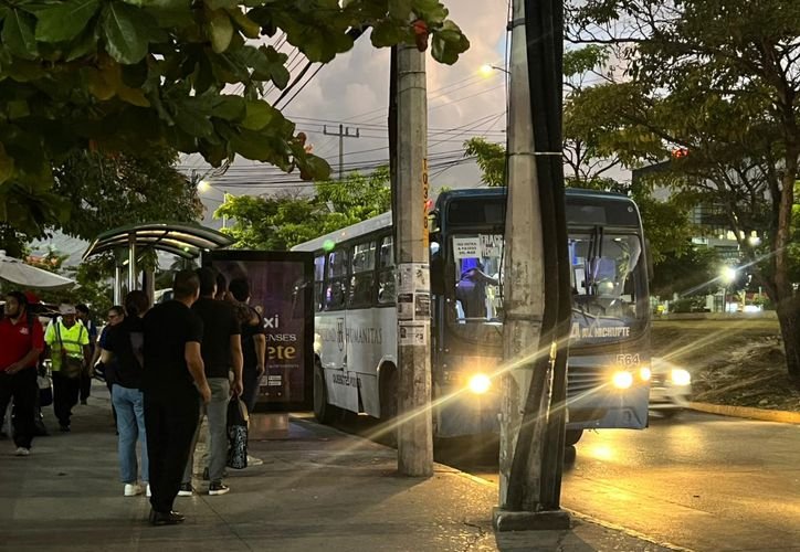 A public transport bus on a street in Cancún, Mexico