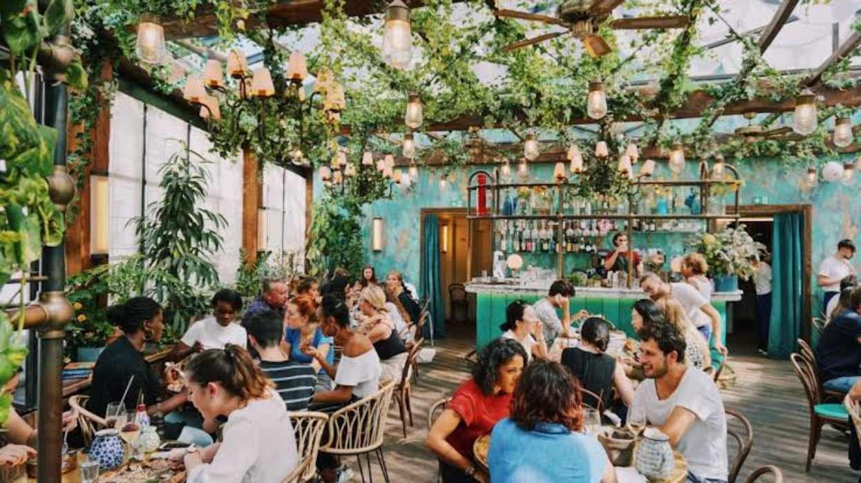 A restaurant interior in Cancun, Quintana Roo, decorated for Valentine's Day