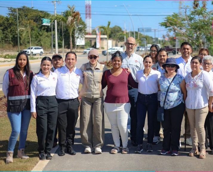 Officials inspect new pedestrian crossings in Cancún, Mexico