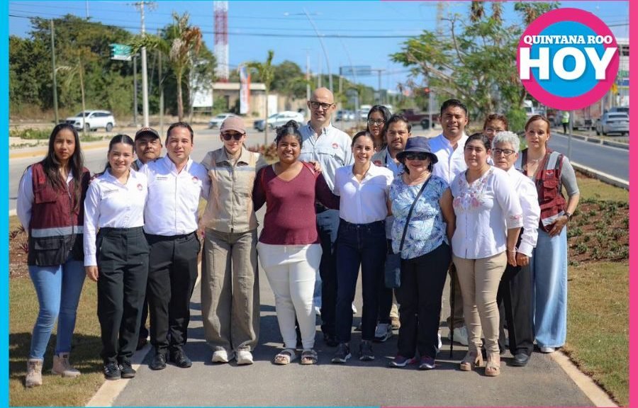 Officials inspect new pedestrian crossings in Cancún, Mexico