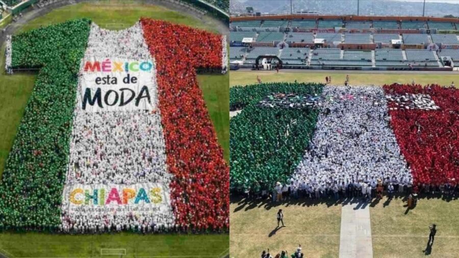 Thousands of people form a giant human soccer jersey in Chiapas stadium, setting a Guinness World Record
