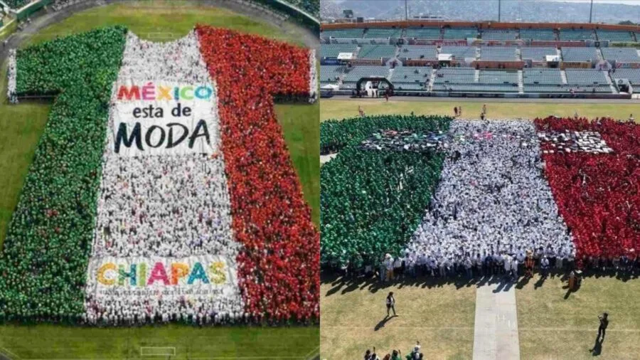 Thousands of people form a giant human soccer jersey in Chiapas stadium, setting a Guinness World Record