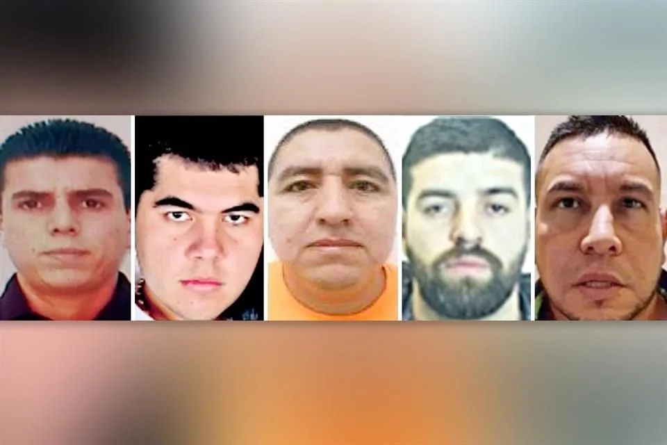 Photos of potential CJNG cartel leaders including Juan Carlos Valencia Gonzalez, Gonzalo Mendoza Gaytan, Audias Flores Silva, Francisco Gudino Haro, and Ricardo Ruiz Velasco