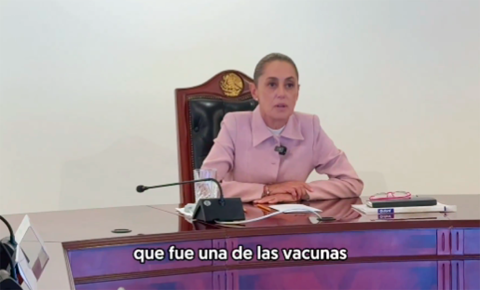 Mexican President Claudia Sheinbaum speaking at a press conference