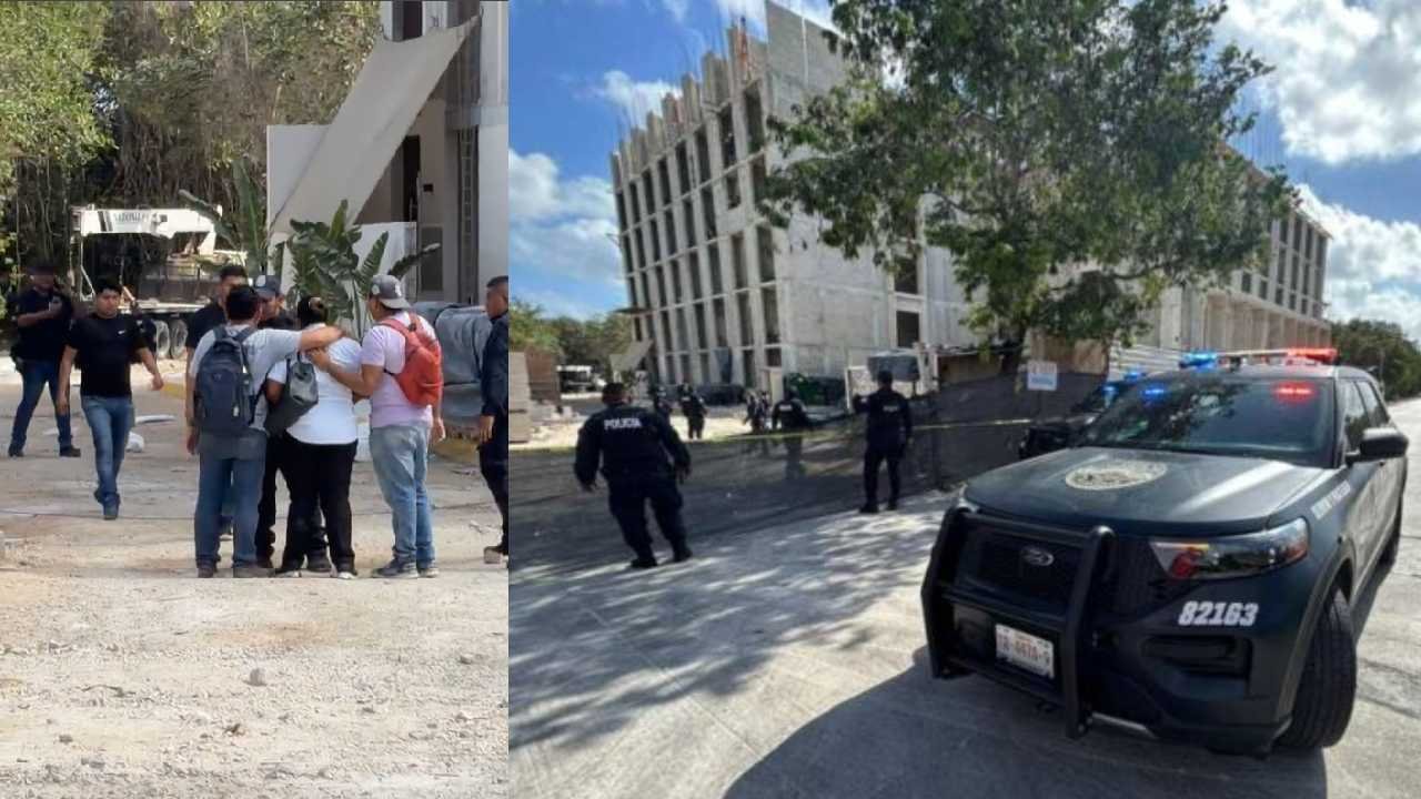 Authorities at the construction site in Playa del Carmen where a worker died