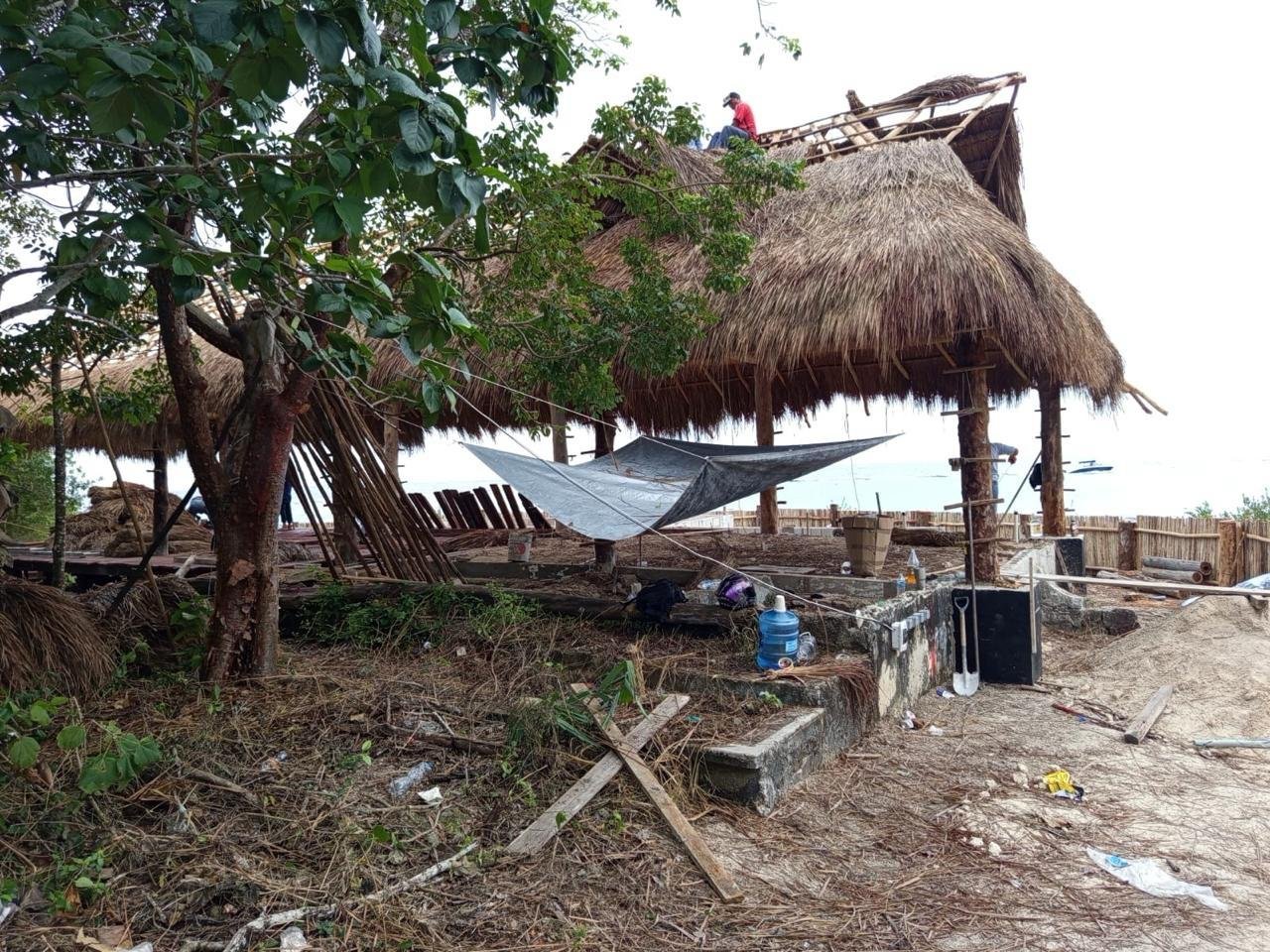 Aerial view of the disputed coastal property in Cozumel showing construction activity