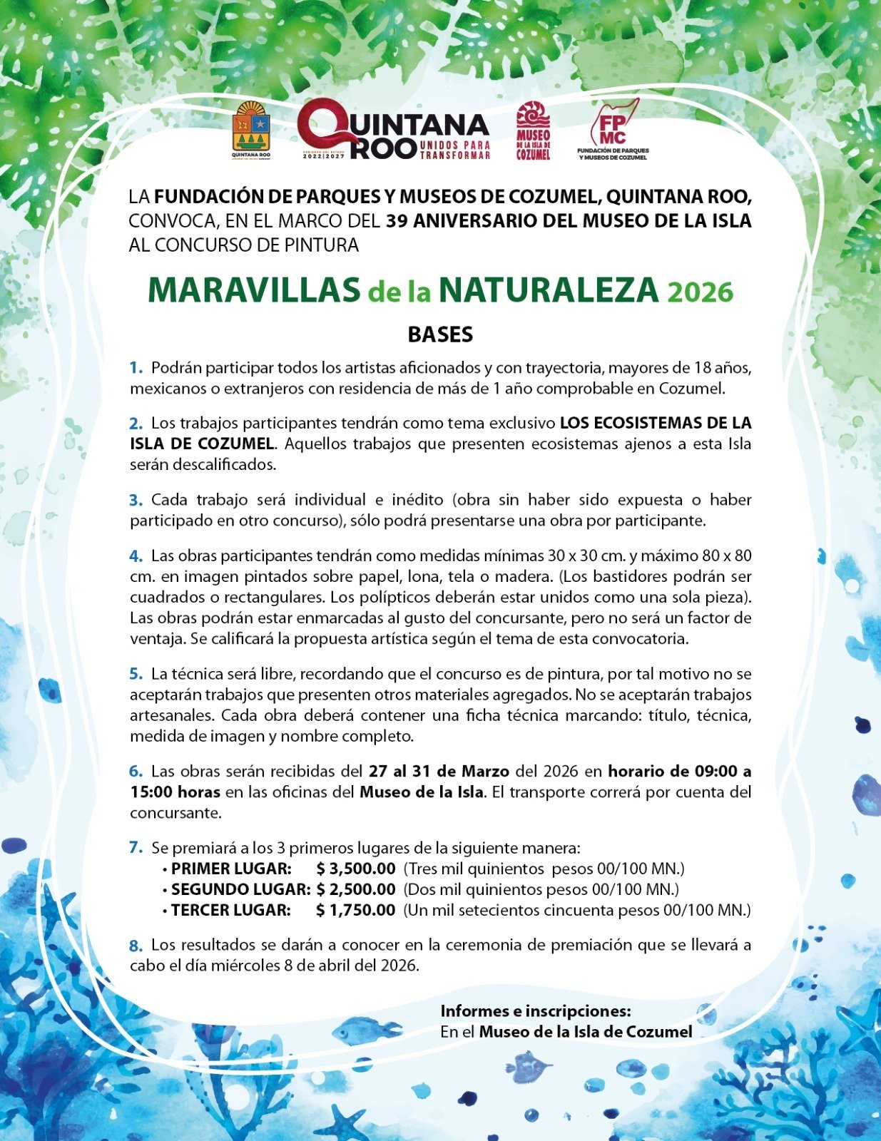 Artists painting nature scenes in Cozumel for the museum's competition