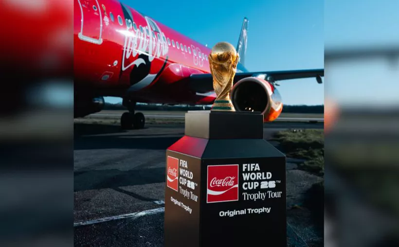 The original FIFA World Cup Trophy on display at an event in Mérida, Mexico.
