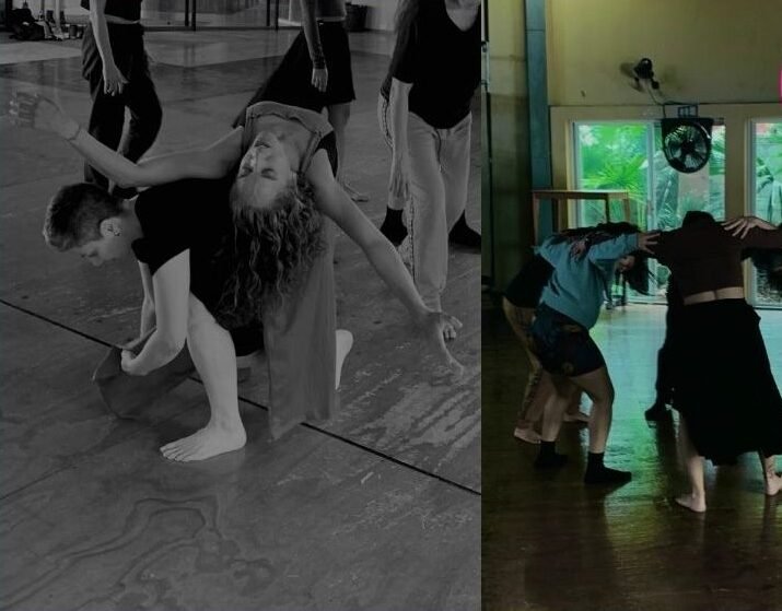 Performers from Fundación Danxica's contemporary dance work 'Humedal' on stage at Teatro de la Ciudad in Cancún