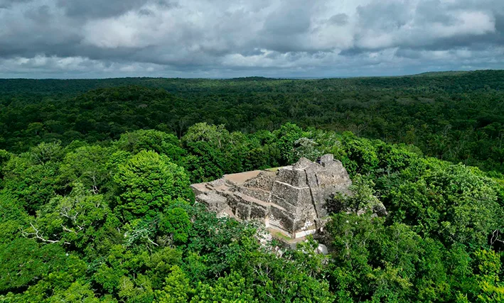 Governor Mara Lezama speaking at the first anniversary event for the Ichkabal archaeological site in Quintana Roo