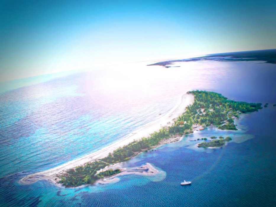 Aerial view of Isla Pasión's pristine beach and turquoise waters off the coast of Cozumel, Quintana Roo.