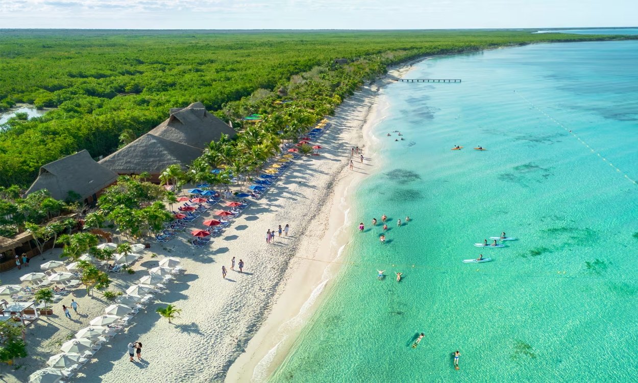 Aerial view of Kuzá Beach & Adventure Park development on the coast of Cozumel, Mexico