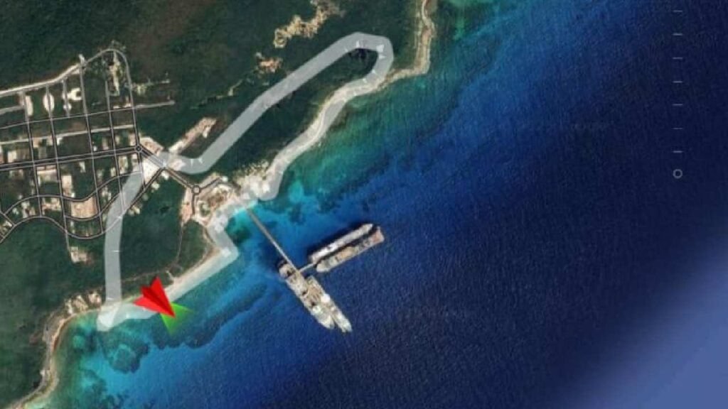 Aerial view of Mahahual coastline showing development and natural areas