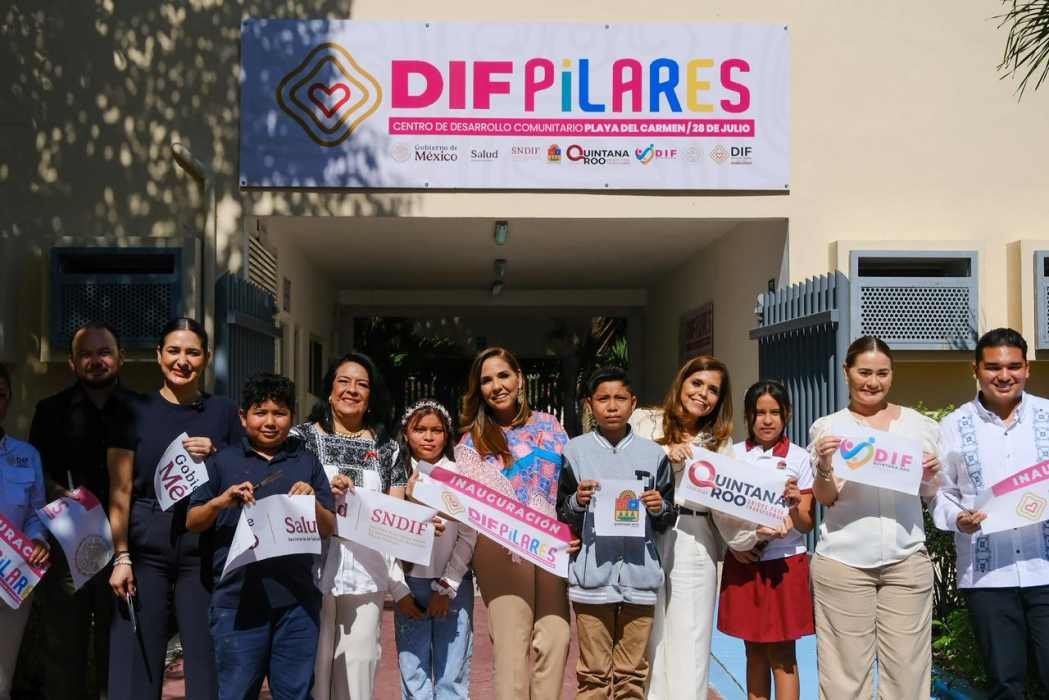 Quintana Roo Governor Mara Lezama speaks at the inauguration of the Pilares community center in Playa del Carmen