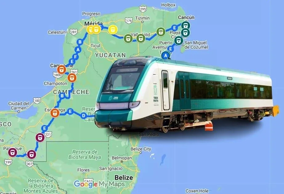 Illustration depicting legal documents and the Maya Train cargo project