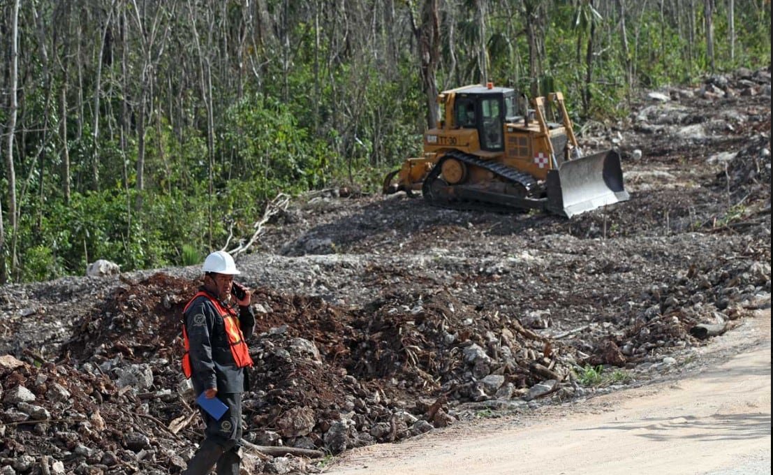Construction equipment at a Maya Train worksite in Quintana Roo