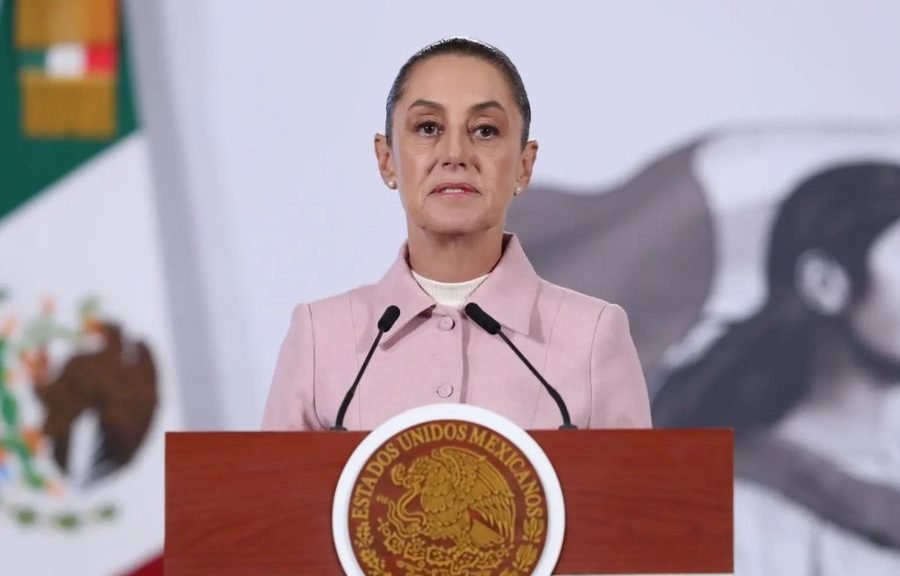 Mexican President Claudia Sheinbaum speaking at a press conference