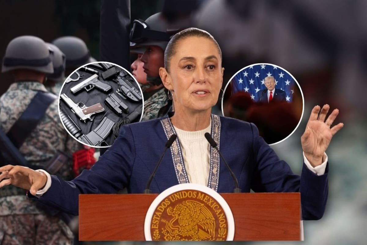 Illustration showing U.S.-made rifles and pistols available for sale through Mexico's military-controlled legal market