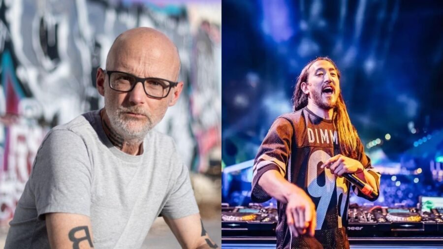 Moby and Steve Aoki, with the Vive Latino festival logo in the background