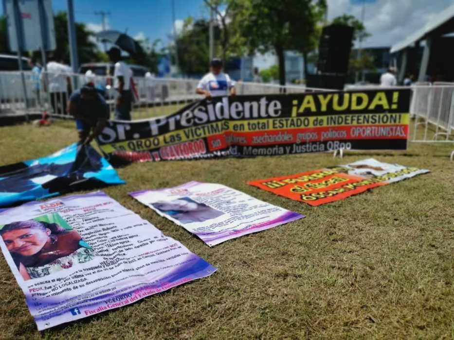 Perla Xóchitl López Caporal, an activist with the group Mothers in Resistance Against a Failed State, speaks at a public event in Cancún.