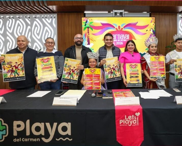 Officials present the official lineup for Playa del Carmen Carnival 2026 at a press conference