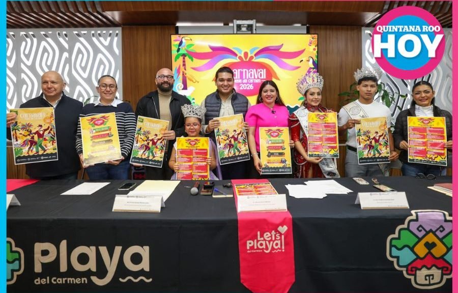 Officials present the official lineup for Playa del Carmen Carnival 2026 at a press conference