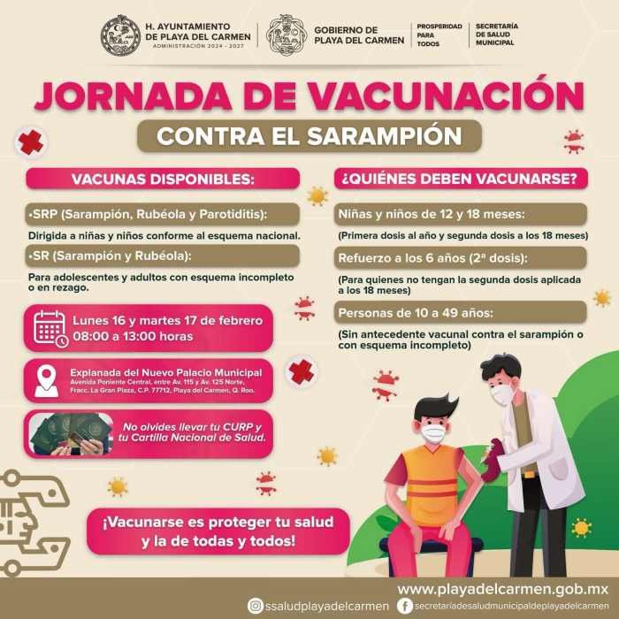 Health officials in Playa del Carmen prepare for a measles vaccination drive at the new city hall plaza.