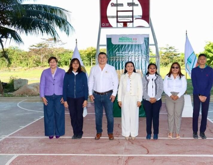 Officials and students gather for a civic ceremony in Puerto Morelos to mark the 109th anniversary of Mexico's Constitution