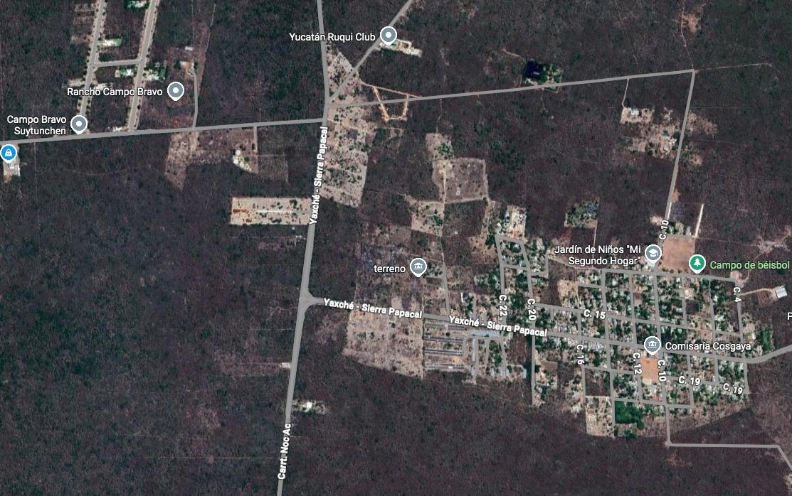 Aerial view of the proposed San Matías residential development site in Cosgaya, Mérida