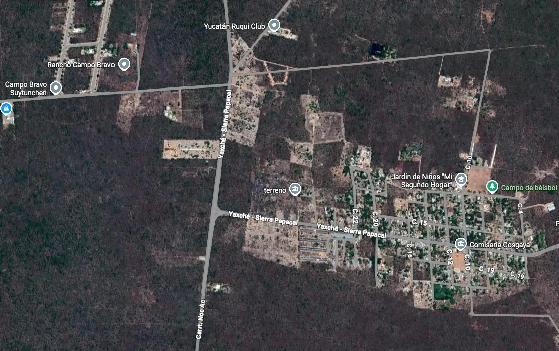 Aerial view of the proposed San Matías residential development site in Cosgaya, Mérida